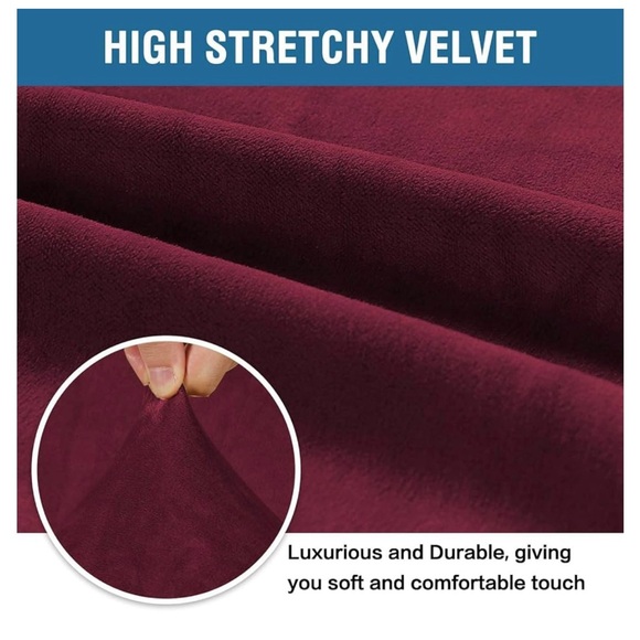 Red Stretch Velvet Sofa Couch Cover with Non Slip Elastic Bottom 72”-90” - Picture 4 of 5